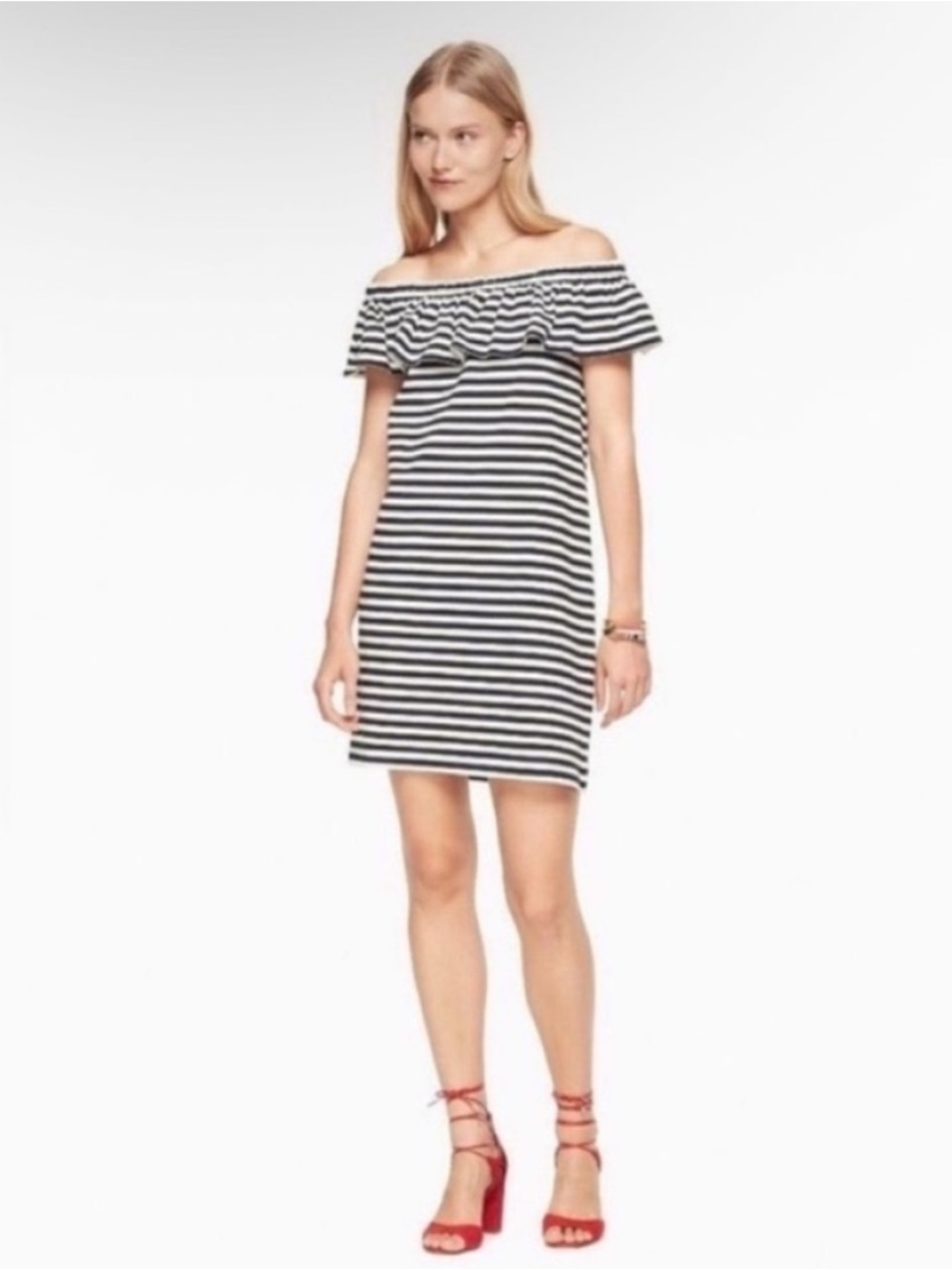 Kate Spade Stripe Off The Shoulder Black and White Striped Dress